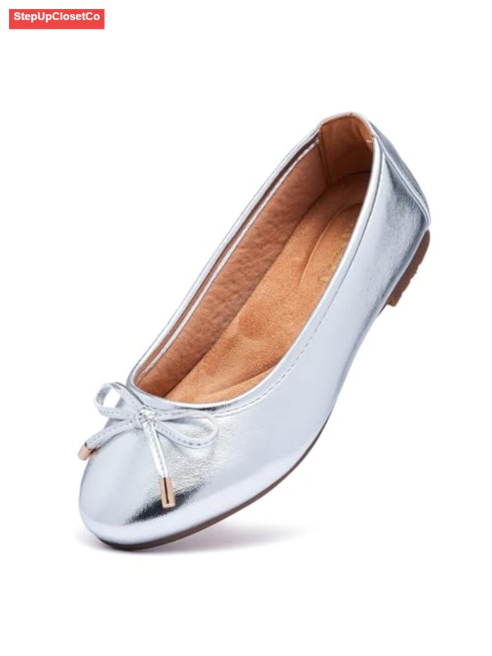 Faux Leather Ballet Bow Slip On Flats Round Toe Business Casual Office Shoes